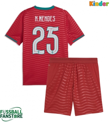 Portugal Nuno Mendes #25 Replik Heimtrikot Kinder WM 2026 Kurzarm (+ Kurze Hosen)
